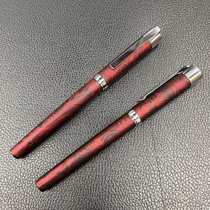 ร้อนขายวินเทจการออกแบบตกแต่งสีแดงสีฟ้าสแตนเลสสตีลของที่ระลึกการเขียนปากกาโรลเลอร์บอล