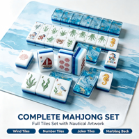 Lüks Kıyı Okyanusu Temalı Mahjong Taşları Sanat Seti 160 Taşlı Set, Su Geçirmez, Çevre Dostu, Aqua Mermer Sırtlı
