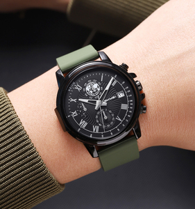 Comfortable silicone strap textured <b>case</b> wave-patterned dial casual chronograph function sporty and versatile style - Product Image 3