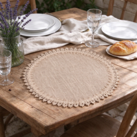 1 pièce de napperon rond en jute, naturel, écologique, avec dentelle, pour décoration de table