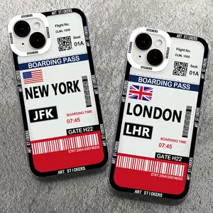 世界城旅游机票纽约伦敦标签手机外壳适用于iPhone 14 13 12 11 Pro Max迷你XS X XR 7 8 Plus定制封面