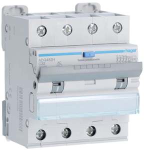 ADQ482H Personalizzabile con Hagers RCBO 10000A 4P curva C 32A tipo AC 30mA 4M - Product Image 1
