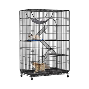 <span class=keywords><strong>Cage</strong></span> pour animaux de compagnie pliable en métal à 4 niveaux de 51 pouces avec fermeture à bouton à <span class=keywords><strong>2</strong></span> portes et 1 hamac Parc intérieur et extérieur pour chats et furets - Product Image 1