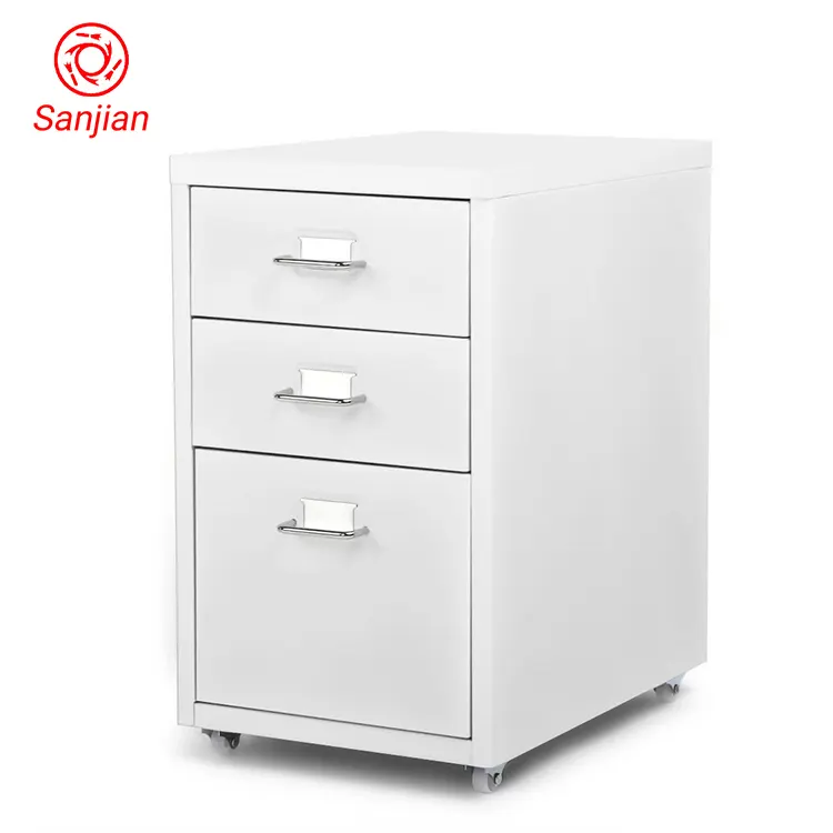 Compact Space saving pink 3 drawer under desk Mobile home office document storage steel Metal File Cabinet