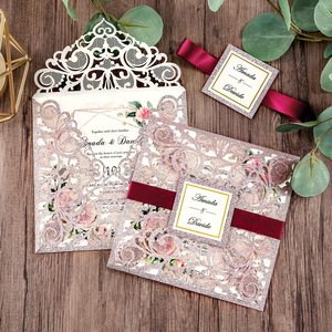 Couleur <span class=keywords><strong>or</strong></span> <span class=keywords><strong>Rose</strong></span> paillettes carrées découpées au Laser Invitation de mariage avec enveloppe fête université carte d'invitation - Product Image 1