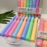 Nuevo Juego de Marcadores Fluorescentes Macaron de 8 Colores con Punta de Pincel Oblicua de Doble Cara, Protección Ocular, No Borrable, para Estudiantes, Material Escolar, Puntos Clave