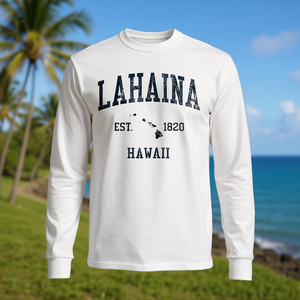 Camiseta de Manga Larga Lahaina Hawaii, Azul Atlético Vintage, Fundada en 1820 - Product Image 3