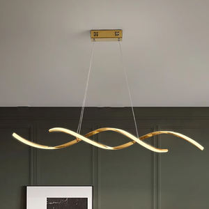 Lampadario a Sospensione LED in Alluminio con Design Moderno a Onda, Finitura Elettroplaccata Oro, Nero o Cromo per Sala da Pranzo - Product Image 1