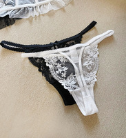 Culotte string sexy en dentelle française taille basse pour femme avec motif floral en nylon/coton, sous-vêtement respirant