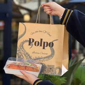 Disposable Eco Friendly Kraft Paper Bags with Handles Recyclable <b>Biodegradable</b> Takeaway <b>Packaging</b> for Restaurant - Product Image 5