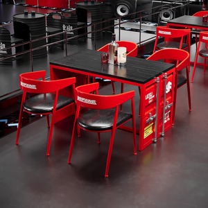 Ensemble de mobilier de <span class=keywords><strong>bar</strong></span> industriel rouge-Combinaison table et chaises pour cafés, salons et espaces de négociation - Product Image 5