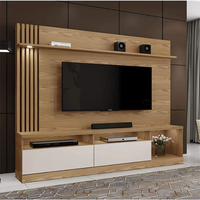 Meuble TV de style farmhouse en bois naturel écologique, à monter au sol, avec panneau cannelé et base de tiroir blanche, pour salon et atelier