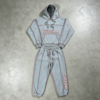Survêtement à capuche gris 100 % coton avec logo personnalisé, manches longues, coupe décontractée, poches latérales, taille élastique, idéal pour l'automne