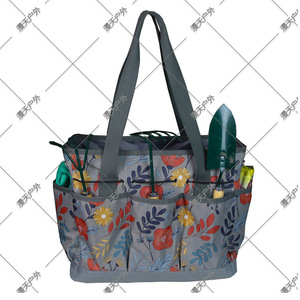 Bolsa para herramientas de jardín, tela Oxford, 15-19 bolsillos, resistente al agua, doble asa, diseño de flores azules, uso en exteriores - Product Image 5