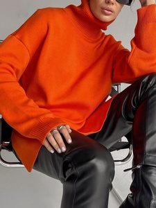 Automne hiver femmes chandails col roulé femmes pulls côté fendu pulls tricotés <span class=keywords><strong>pull</strong></span> de noël surdimensionné <span class=keywords><strong>Pull</strong></span> pour les femmes - Product Image 2