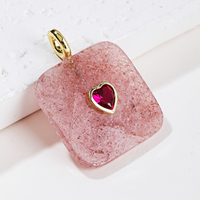Pendentif carré arrondi vintage en Lapis Lazuli et Quartz Rose avec monture dorée en forme de cœur pour la fabrication de bijoux et la création de cadeaux