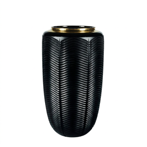 Vase en verre noir Art Déco avec motif en relief, décoration de table - Product Image 1