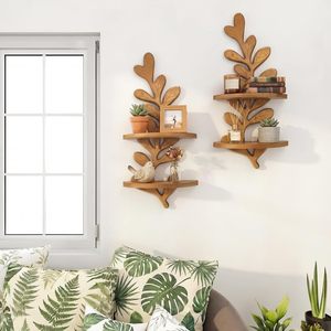 Wooden Leaf Shaped Wall <b>Shelf</b> 3 Tier Multipurpose Storage Rack For Living Room Decor - Product Image 1