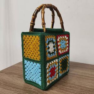 Women's Casual Summer Beach Tote Handmade Straw <b>Bag</b> Bamboo Zipper Closure Polyester Flower <b>Wicker</b> Big Two Rattan <b>Bag</b> Girls - Product Image 3