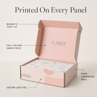 Boîte d'expédition en carton écologique rose à motif géométrique imprimé offset, emballage cadeau de luxe pour fleurs avec logo
