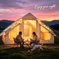 Tente de glamping gonflable quatre saisons 6,3 m² avec double porte en U, petit lanterneau, ouverture automatique, installation rapide, imperméable