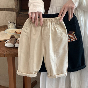 Boys' Cartoon Trousers Straight Leg Cotton Pants For Spring Autumn Casual Wear Off White Black Grayish White NT1182 - Product Image 2