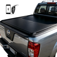 Couverture de benne télescopique électrique rétractable en alliage d'aluminium noire pour Nissan Frontier 1998-2016 avec serrure à clé/porte-bagages
