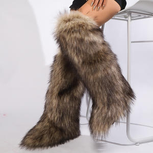 Botas de nieve por encima de la rodilla de tacón plano para mujer, botas de tubo alto cómodas y suaves y peludas, botas casuales de invierno con punta redonda - Product Image 3