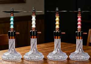 Transparent Glass <b>Hookah</b> Modern Shisha <b>Pipe</b> Glitter Stem Clear Base Metal Accessories for Lounge Bar - Product Image 5