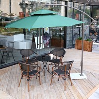 Ensemble de table et chaises en bois de style décontracté et durable pour l'extérieur, structure en bois d'hévéa, idéal pour les salons de thé, jardins, cours et balcons, ensemble trois pièces
