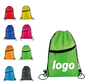 Custom Logo Promotional Sports Light Weight High Quality Foldable Polyester Custom Draw String Bag With Zipper Pocket