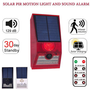 Lampe d'alarme solaire multifonction avec détecteur de mouvement PIR, télécommande, sirène 129 dB pour la sécurité de la maison, du jardin, du hangar, de la caravane, de la ferme - Product Image 2