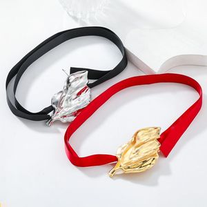 Simple Vintage Red Fabric Ribbon Rope Chain Gold Color Leaf Choker Necklace Party <strong>Wedding</strong> Women Accessories <strong>Gifts</strong> <strong>for</strong> <strong>Friend</strong> - Product Image 2