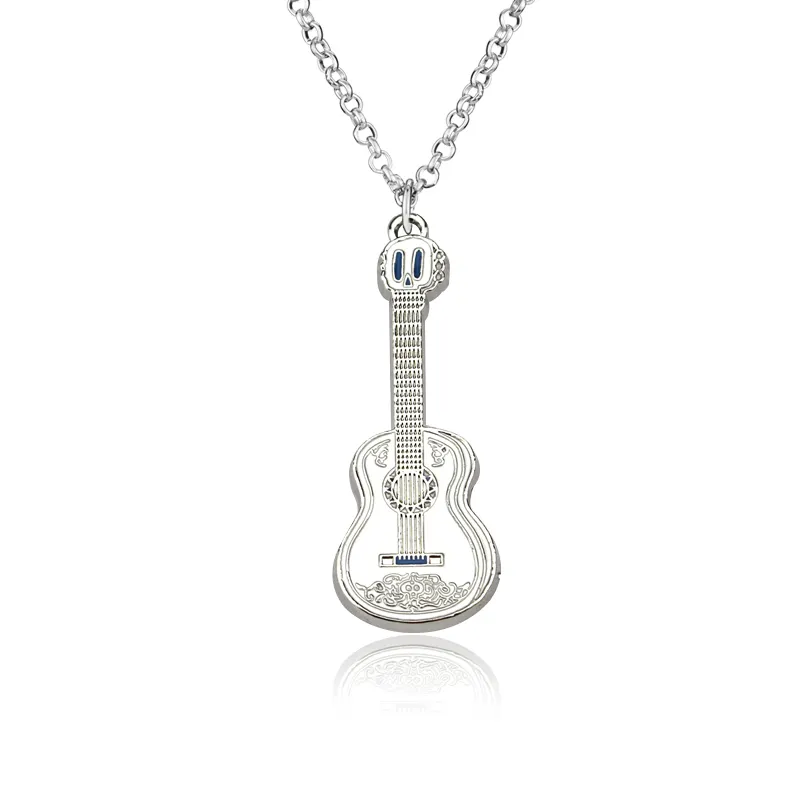 Trendy Silber Ton COCO Akustische Gitarre Anhänger Halskette Schmuck für Unisex Geschenk