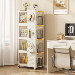 <b>Plastic</b> <b>Storage</b> <b>Drawer</b> Cart Creamy White Rectangle Standing Type Office Organizer With Wheels And Transparent Doors For Books - Product Image 1