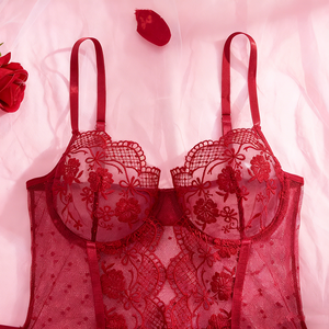 Amerikaanse voorraad Kerstmis rode kant lingerie sexy lingerie leveranciers ondergoed voor vrouwen lingerie set sexy ondergoed vrouw - Product Image 2