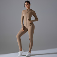 Nouvel ensemble de yoga à capuche avec fermeture éclair, vêtements de fitness haute performance, leggings rehausseurs de hanches, tenues de Pilates et de course à manches longues