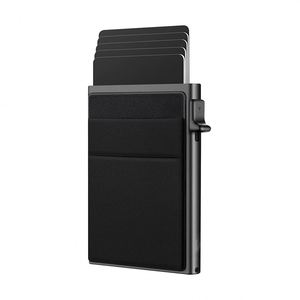 Nhà máy tùy chỉnh giá rẻ Giá bán buôn cổ điển nhôm + PU Da thẻ tín dụng Wallet Organizer với clip đóng cửa - Product Image 2