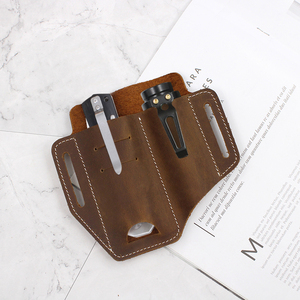 Pochette d'outils en cuir véritable pour ceinture Organisateur d'outils multifonctionnel pour hommes Lampe de poche Gaine Porte-clés Accessoires d'outils