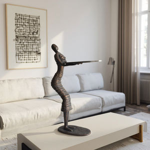 アンティークブロンズ鋳鉄フロントレセプション彫刻女性抽象像ホルダー付きカフェ金属工芸品 - Product Image 1