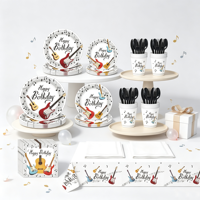 Nouvelles assiettes, serviettes et gobelets jetables à thème guitare pour fête d'anniversaire, décoration musicale en papier