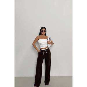 <b>Brown</b> Ladies Trousers Front-<b>Tie</b> Closure Breathable Soft Elastic Waist Mid Waist Modern Classic Style Woven Autumn XL XS Colored - Product Image 5