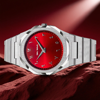 Reloj de cuarzo para hombre con esfera árabe roja ultrafina de acero inoxidable 316 resistente al agua 5ATM de movimiento Miyota de alta calidad
