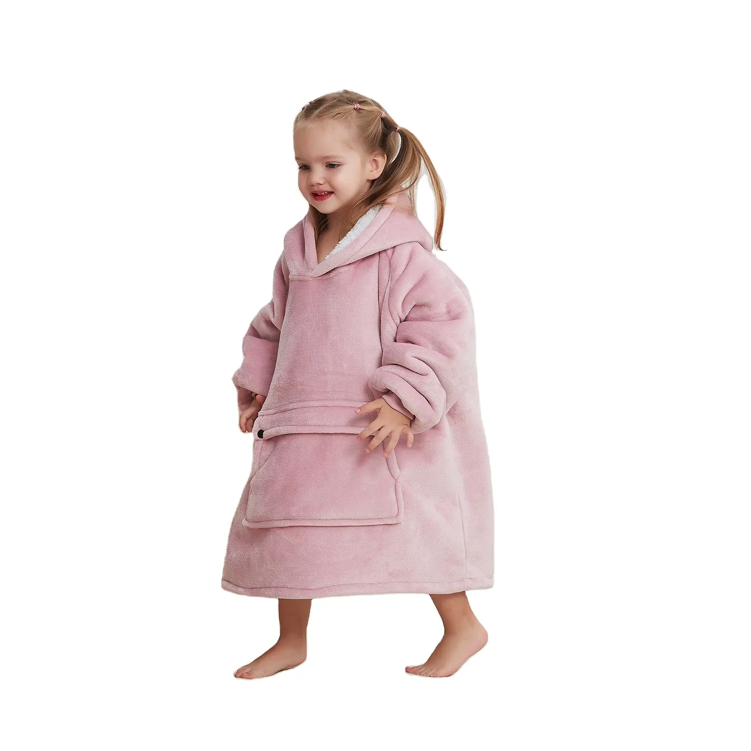 Wearable Blanket Hoodie for Kids Sherpa Patterns Oversized Sweatshirt Baby Hood Blanket With Pocket 2-6Years