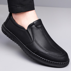 Mocasines de Cuero Genuino para Hombre, Punta Redonda, Suela de Goma, Transpirables, para Todas las Temporadas, Zapatos Casuales - Product Image 1