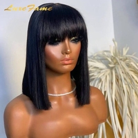 Perruque Courte Brésilienne en Cheveux Humains, Perruque Vierge en Dentelle avec Frange, Vente en Gros de Perruques en Cheveux Humains Vierge Brésiliens