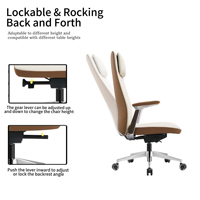 Chaise de bureau exécutive en cuir marron à dossier haut avec hauteur réglable, appui-tête réglable, accoudoirs fixes et pivotante pour salon