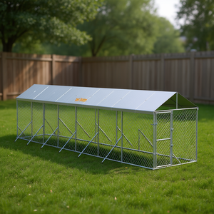 Enclos extérieur pour chien 6,6'x45,9'x8,2' en acier galvanisé avec toit argenté pour grands chiens - Product Image 2