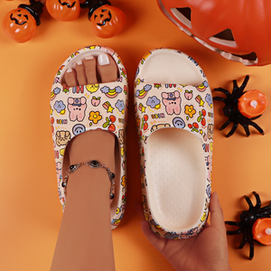 Printing <b>Slippers</b> Skeleton and Rose Women's <b>slippers</b> for <b>Halloween</b> - Fashionable Flat Sandals With Buckle Straps Custom <b>slippers</b> - Product Image 2