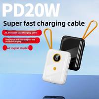 Mini batterie externe en plastique 20000 mAh avec câble intégré, grande capacité, charge ultra rapide PD20W, vente en gros